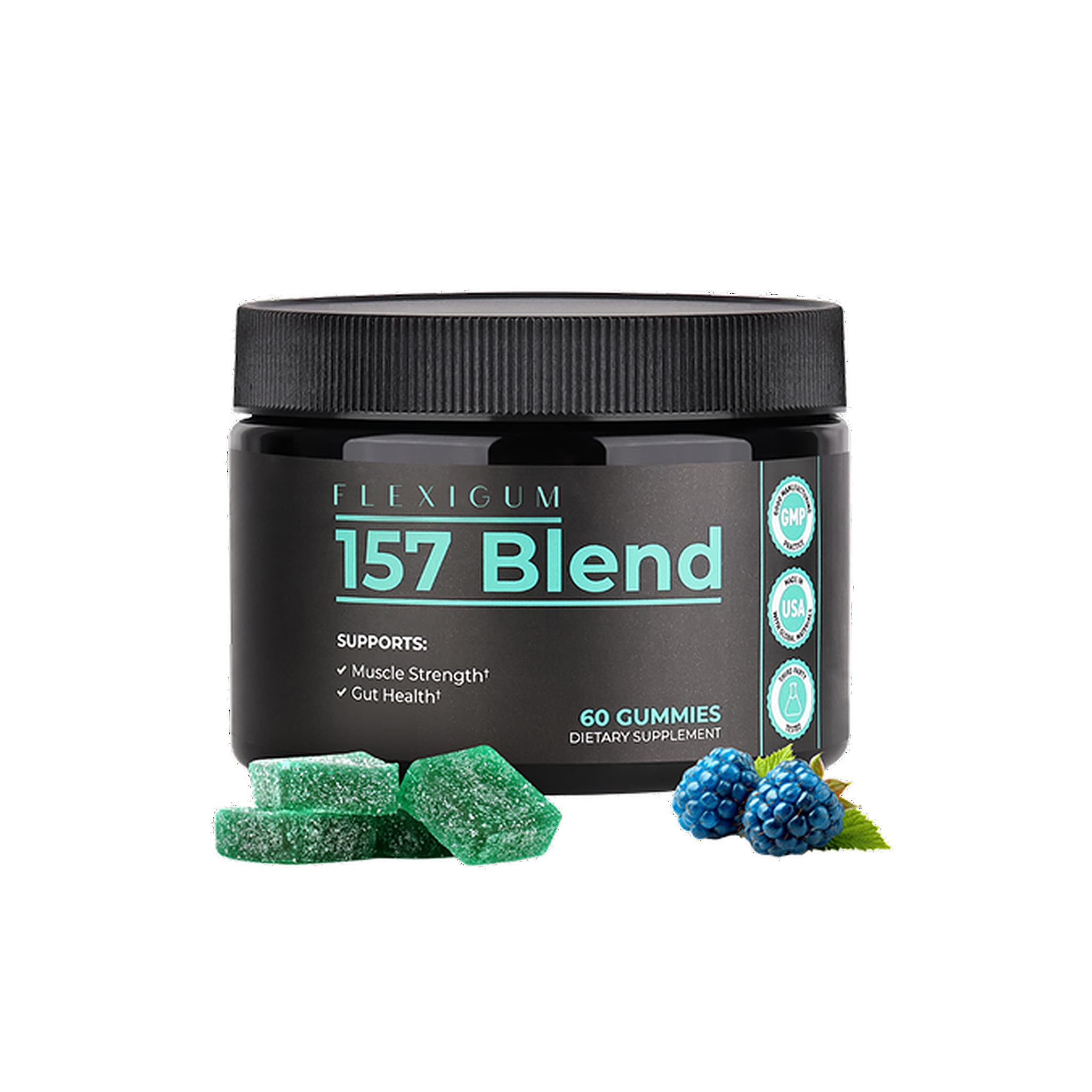 Flexigum 157Blend Recovery Gummies, a 60-count jar in blue raspberry flavor.